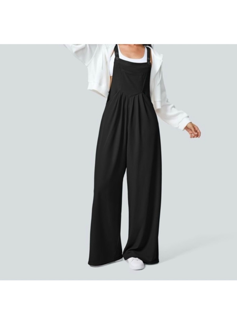 Halara womens Black Pockets Waffle Casual Overalls large
